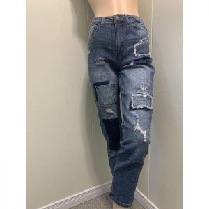 Patched High Rise Ankle Skinny Jeans